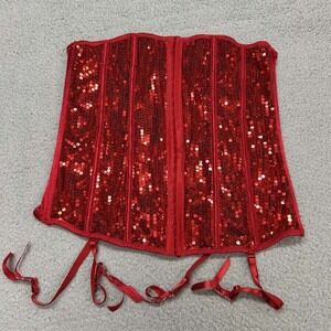 Seven Til Midnight Corset 4XL Red Sequin Bustier Boned Garter Straps Plus Size